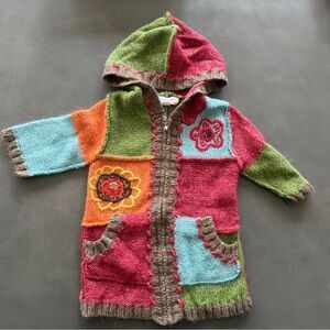 Mimi & Maggie Patchwork Hooded Zipper Cardigan Sweater Jacket  2T
